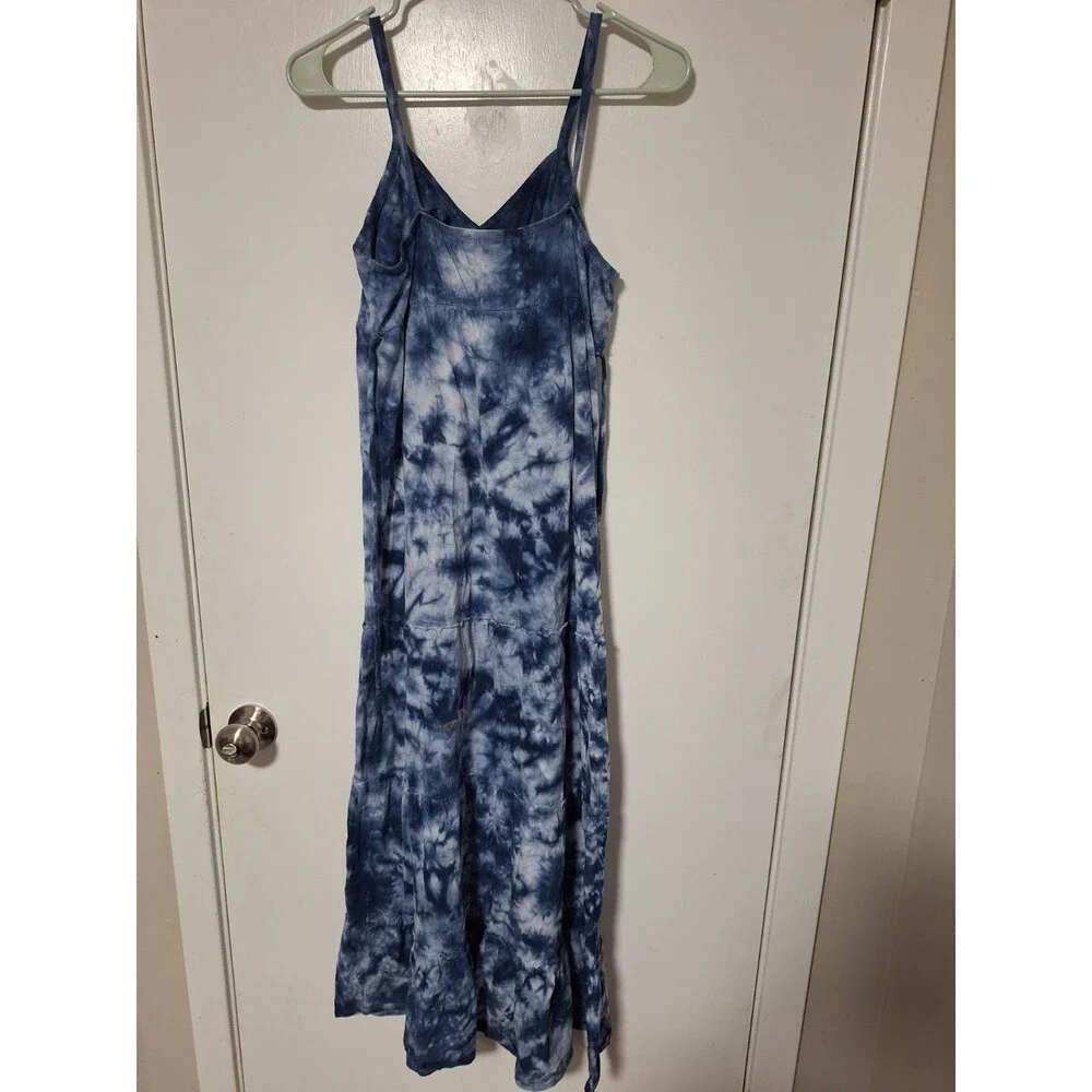 Justice Girls Blue White Tie Dye Maxi Dress Size 16 Cotton Ruffled Sequin Cami